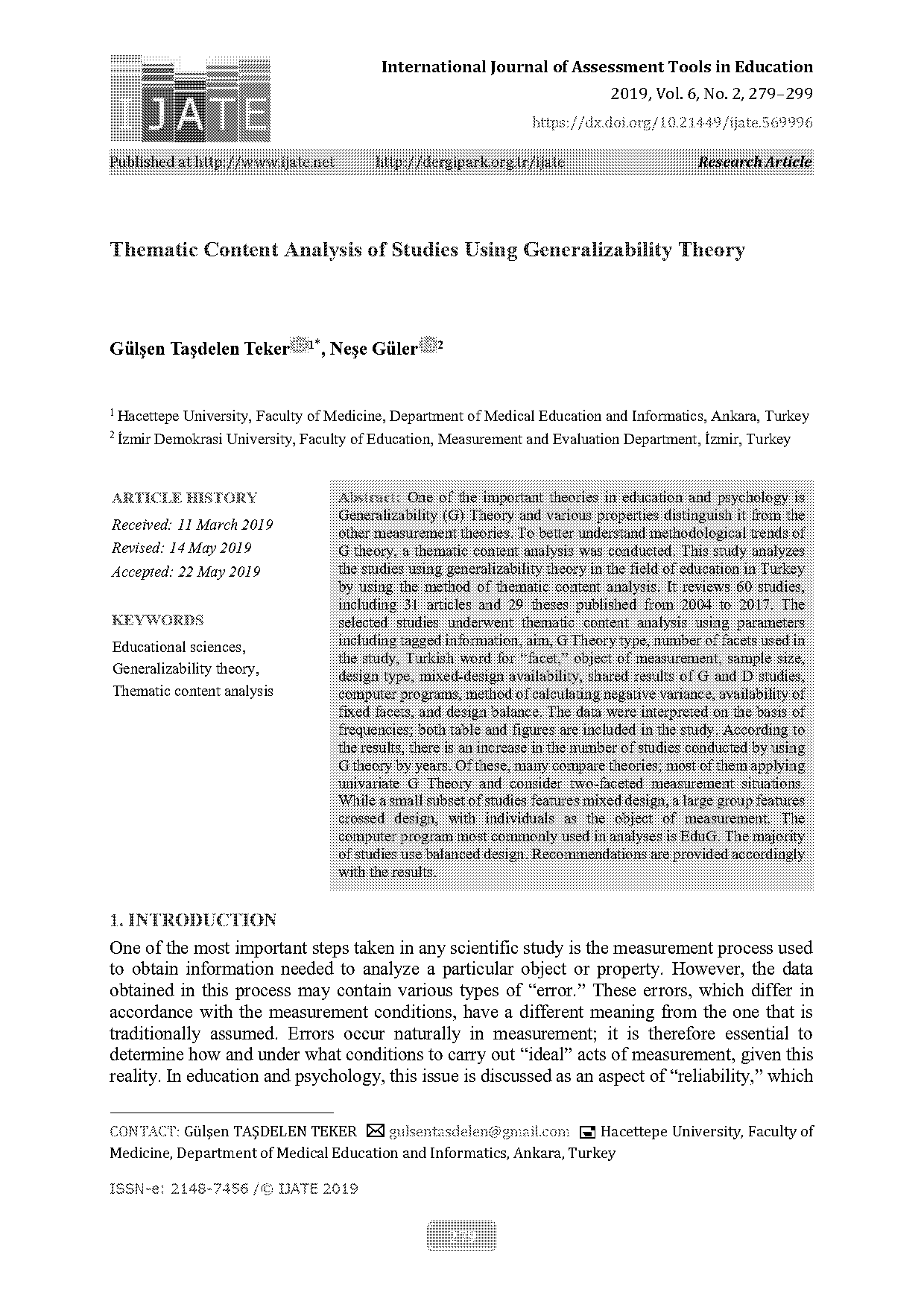 generalizability theory sample size